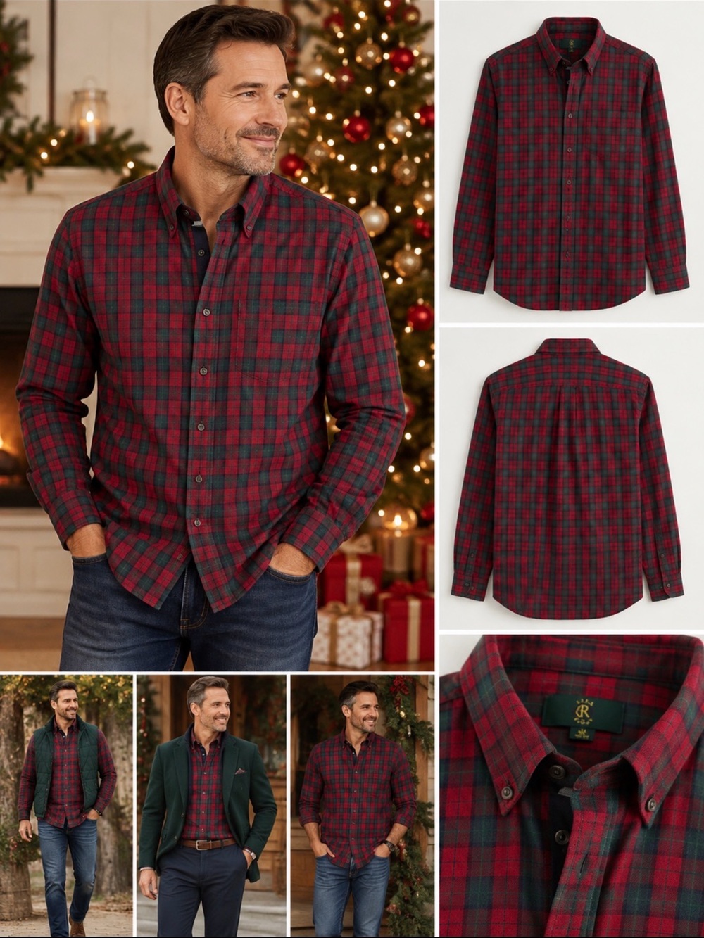 Club Room Red and Green Plaid Button-Down Shirt size 36